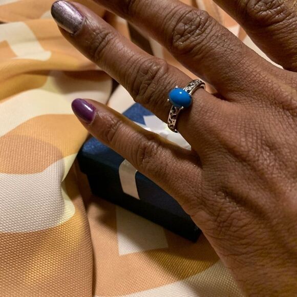 Ceruleite Sterling Silver Platinum Ring-8 - Picture 1 of 10